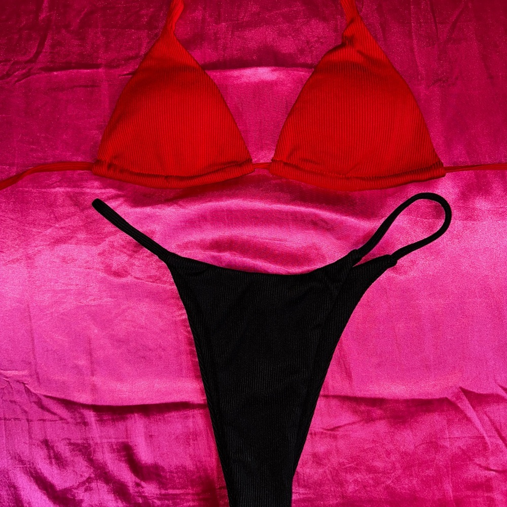 Red and Black Bikini Set